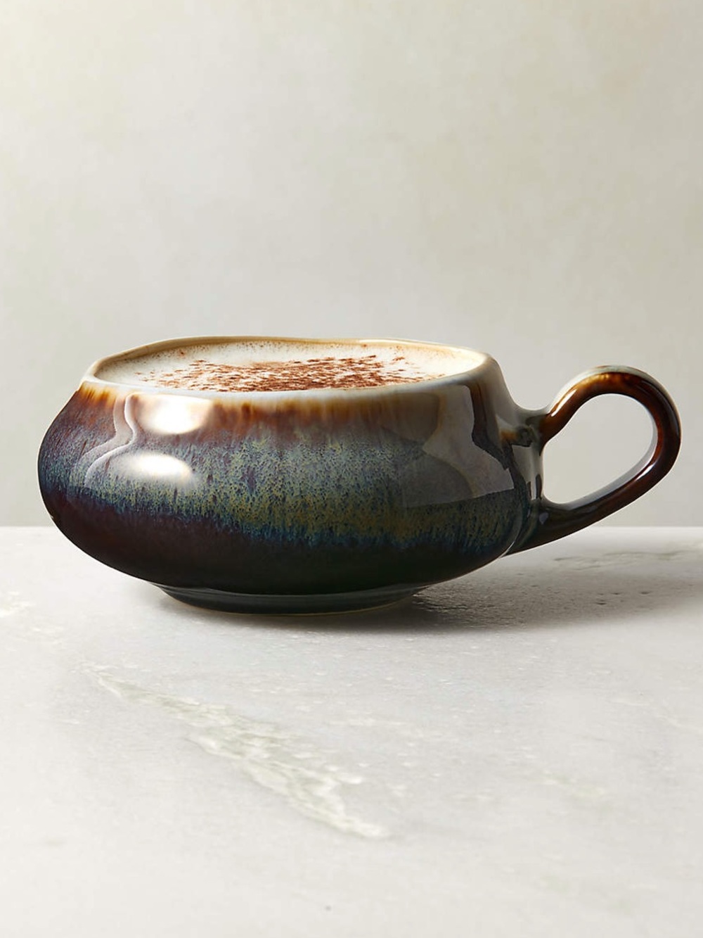 New! ☕️ 🇵🇹✨CB2 Iridescent Blue-Green and Brown Glazed Coffee Cup ☕️ 6.7oz